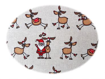 Dekostoff Rentiere und Weihnachtsmann, Weihnachten, beige